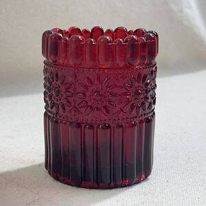 Vintage Red Hallmark Floral Daisy Glass Votive Candle Holder‎ UV Glows Orange